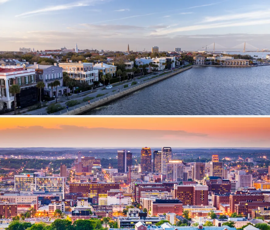 Union Pier Capital's offices: the Charleston, South Carolina waterfront and downtown Birmingham, Alabama