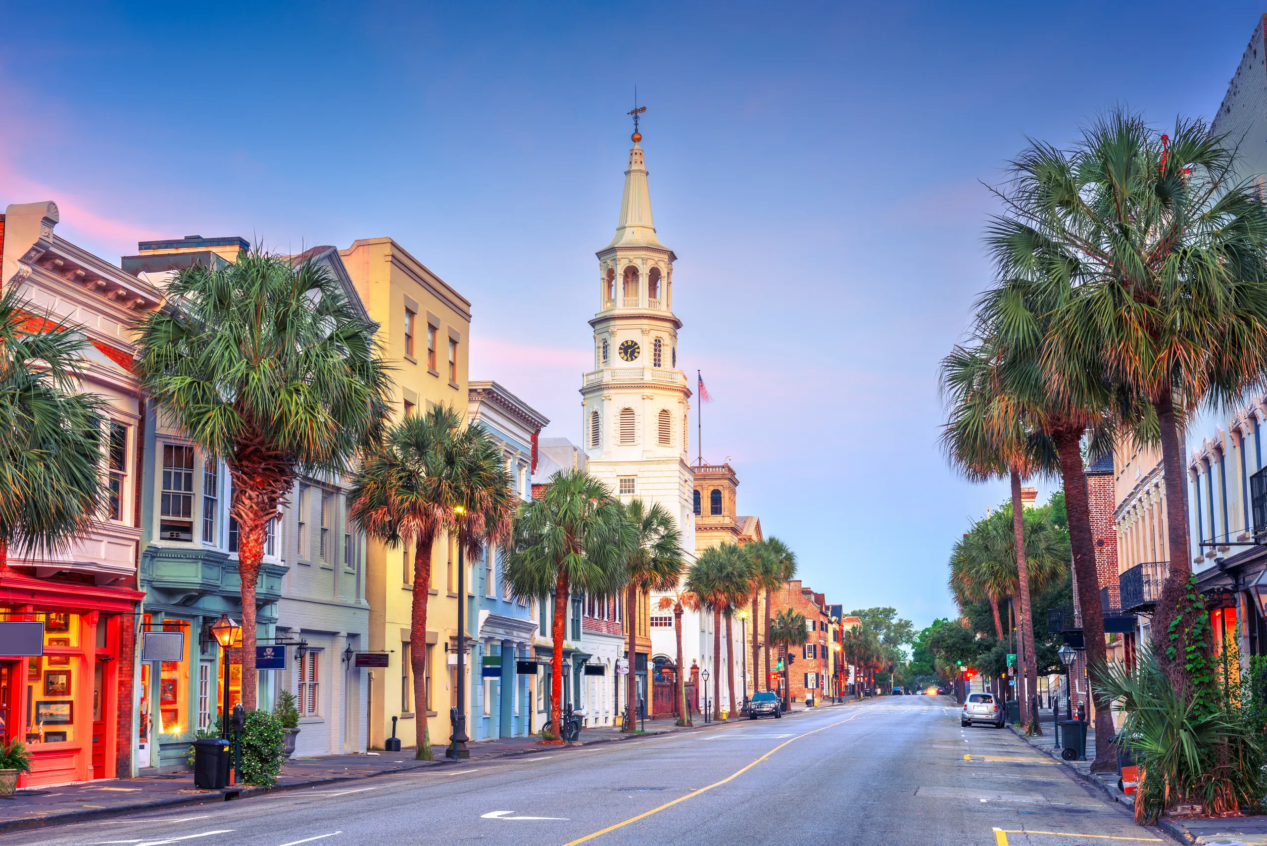 Historic storefronts along King Street in downtown Charleston, South Carolina